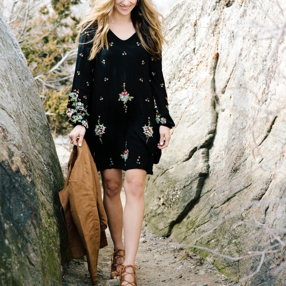 Free People Oxford Embroidered Dress Black